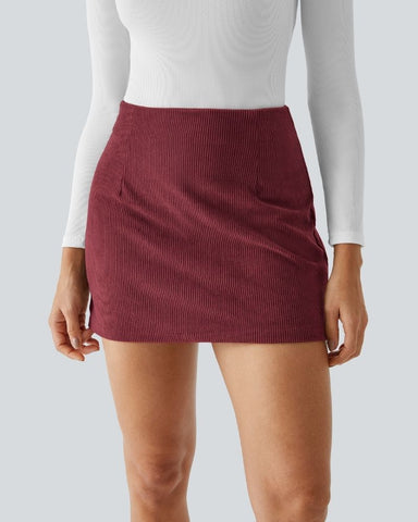 High-Waist 2-in-1 Corduroy A-Line Mini Skirt