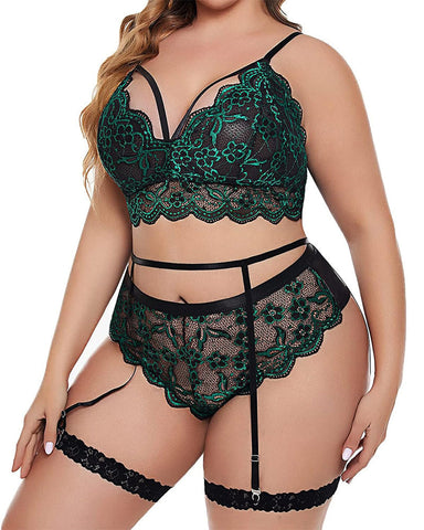 Plus Size V Neck Lace Bodysuit – One-Piece Teddy Babydoll Mesh Nighty