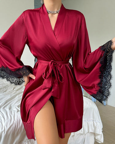 Sexy Backless Long-Sleeve Silk Robe