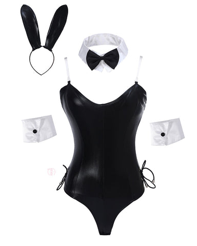 Sexy Patent Leather Bunny Costume – One-Piece Temptation Outfit
