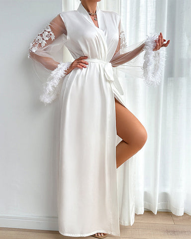 New Satin Lace Long Sleeve Nightgown