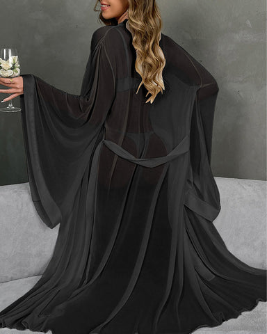 Sexy Mesh Tie-Up Cardigan Bathrobe – Temptation Morning Robe & Nightgown
