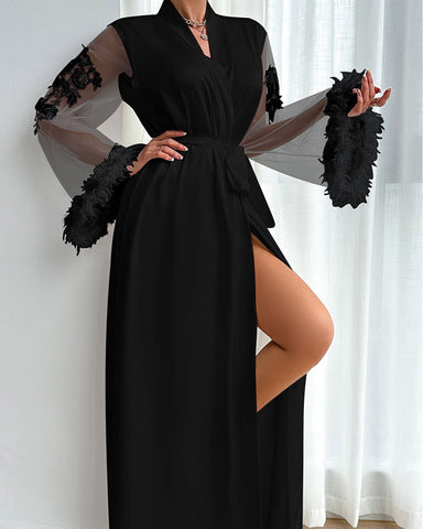 New Satin Lace Long Sleeve Nightgown