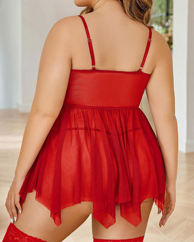 Sexy Plus Size Mesh Lace Babydoll – Curvy Nightgown for Bold Nights