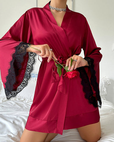 Sexy Backless Long-Sleeve Silk Robe