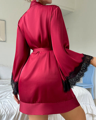 Sexy Backless Long-Sleeve Silk Robe