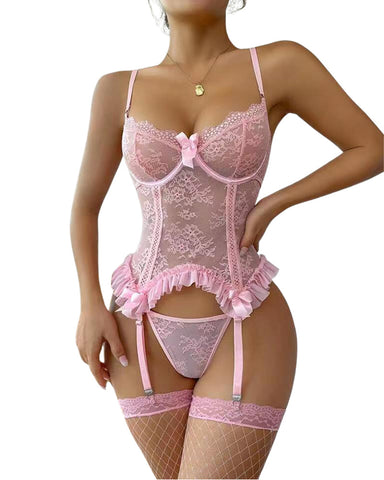 Women Sexy Lingerie Set Floral Lace Bodysuit