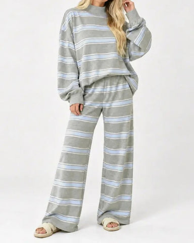Striped Oversized Pullover & Wide-Leg Pants Set