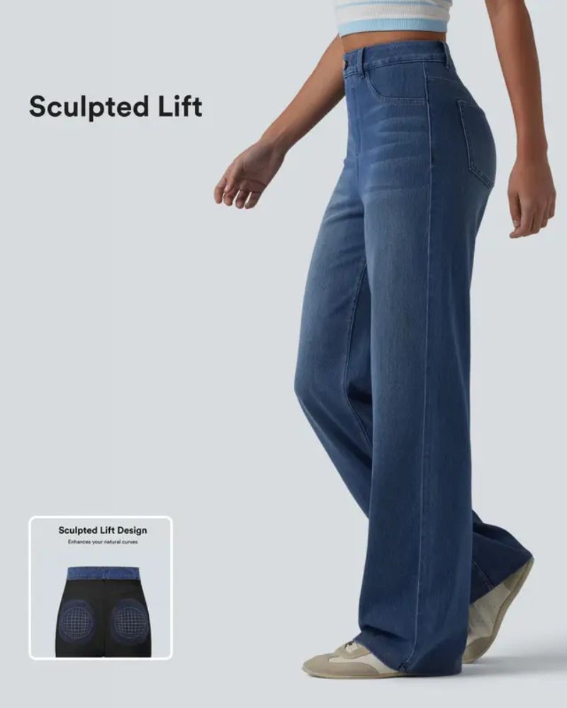 High-Waist Sculpting Straight-Leg Stretch Jeans