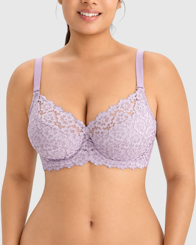 Plus Size Full-Coverage Unlined Lace Support Bra