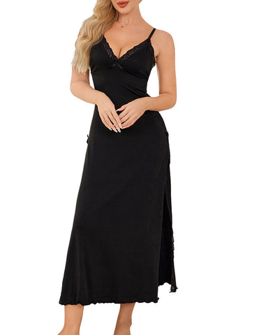 Women's Contrast Lace Backless Split Thigh Cami Nightdress