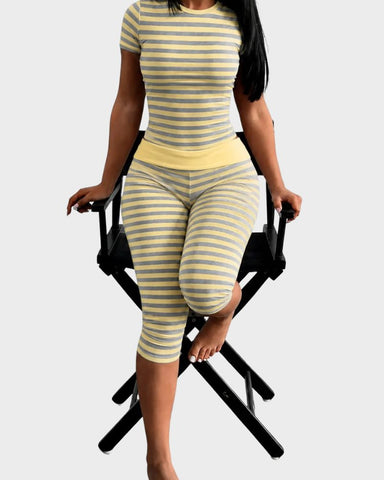 Striped Two-Piece Crop Top & Capri Leggings Set