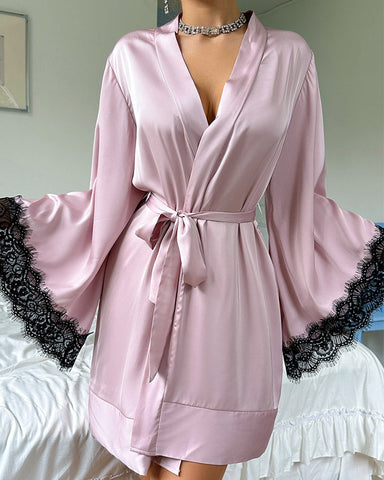 Sexy Backless Long-Sleeve Silk Robe