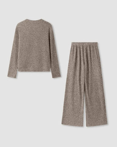Round-Neck Knit Cardigan & Wide-Leg Pants Set