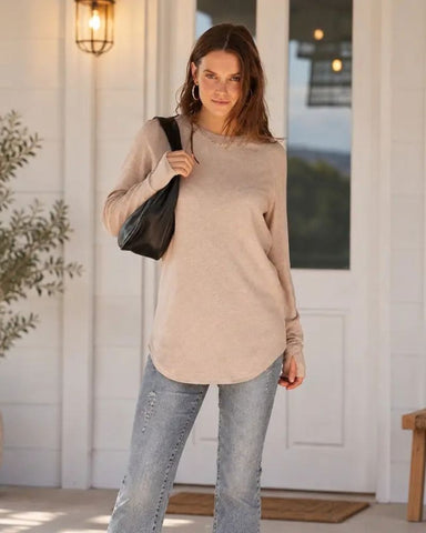 Long Sleeve Thumbhole Tunic Top with Curved Hem