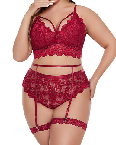 Plus Size V Neck Lace Bodysuit – One-Piece Teddy Babydoll Mesh Nighty