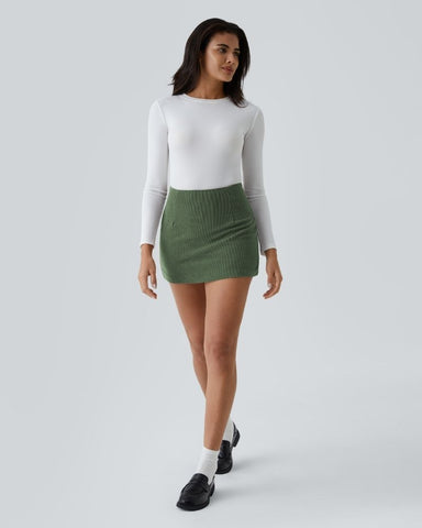 High-Waist 2-in-1 Corduroy A-Line Mini Skirt