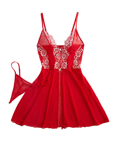 Sexy Semi-Transparent Mesh Nightgown with Front Buttons & Lace Suspender