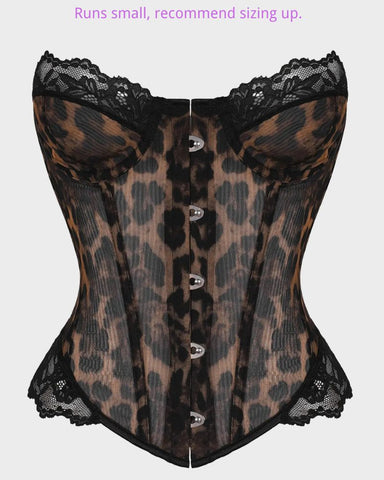 Y2K Leopard Lace Boned Corset Top