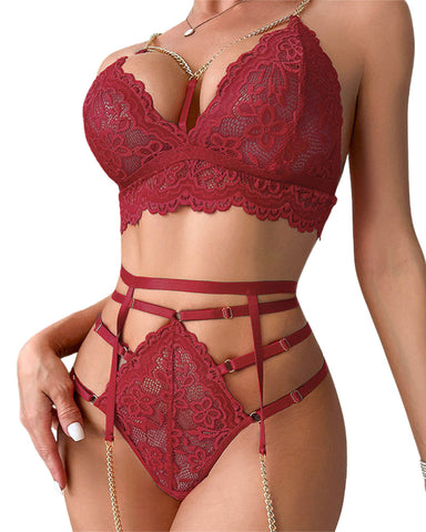 Sexy 3-Piece Lace Lingerie Set – Bra, Panty & Garter