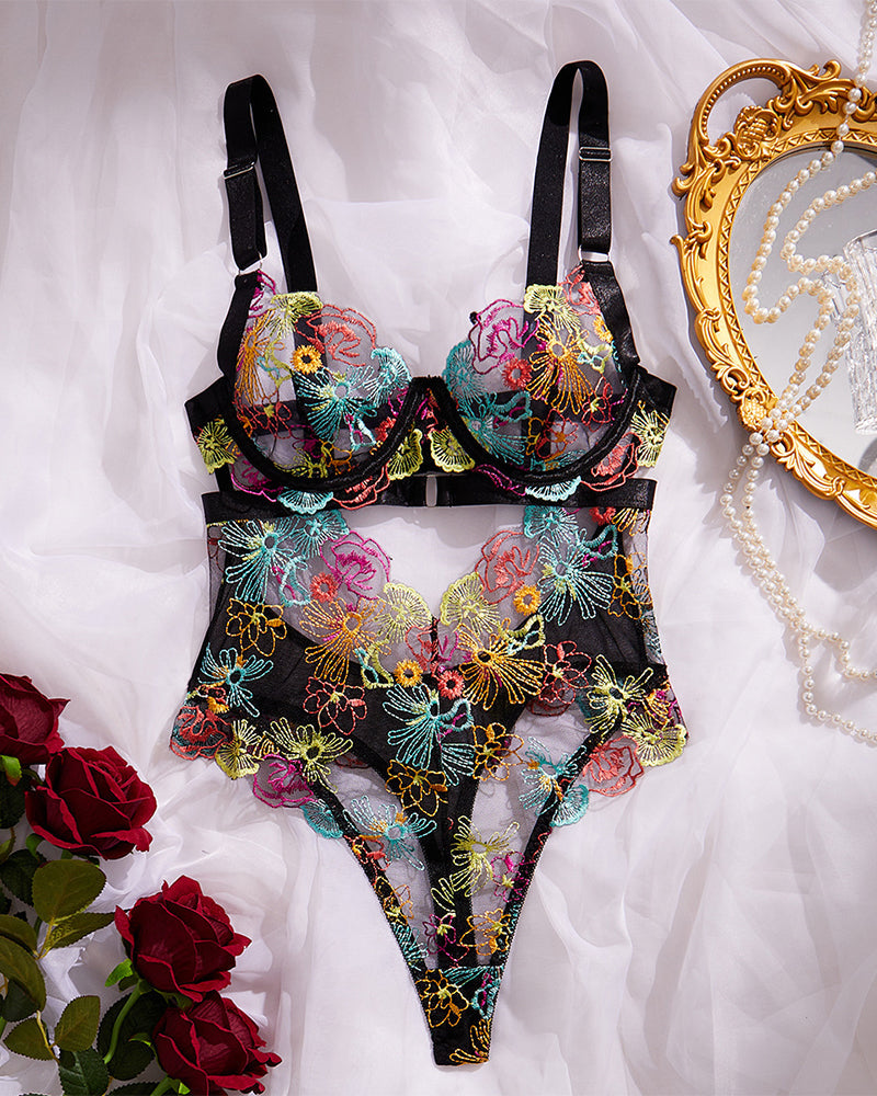 Sexy Sheer Lingerie for Women with Floral Embroidery & Cut-Outs