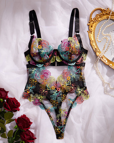 Sexy Sheer Lingerie for Women with Floral Embroidery & Cut-Outs