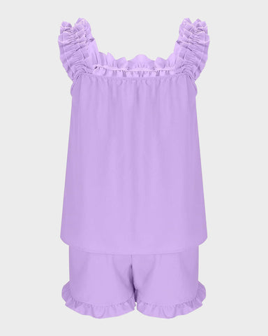 2-Piece Soft Pajama Set with Ruffle Tank Top & Shorts
