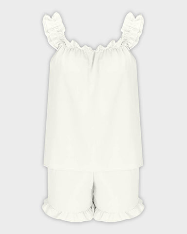 2-Piece Soft Pajama Set with Ruffle Tank Top & Shorts