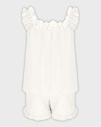 2-Piece Soft Pajama Set with Ruffle Tank Top & Shorts