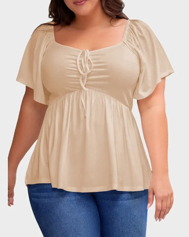 Sweetheart Ruched Peplum Ribbed Blouse