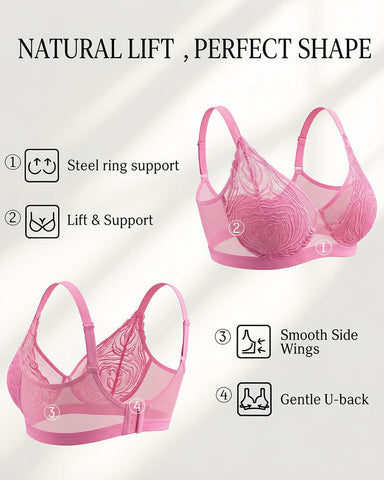 Plus Size Lace Mesh Full-Coverage Underwire Bra