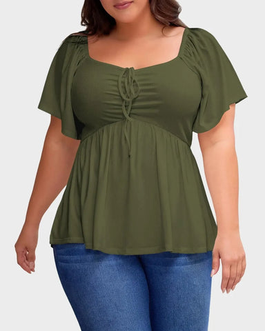 Sweetheart Ruched Peplum Ribbed Blouse