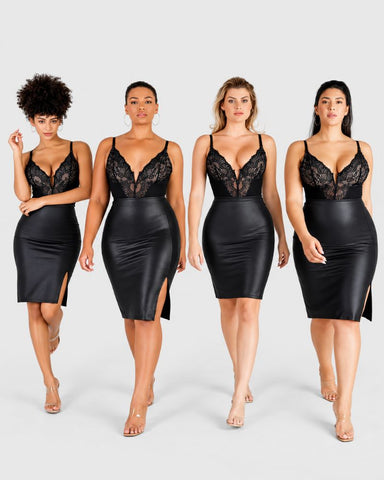 Deep-V Lace Tummy Control Shaping Bodysuit
