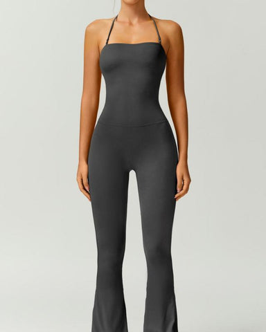 Women’s Halter Neck Bodycon Flare Jumpsuit – Stretchy, Butt-Lifting Activewear