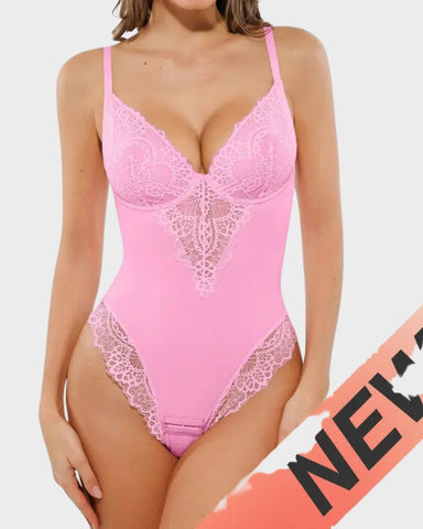Deep-V Lace Tummy Control Shaping Bodysuit