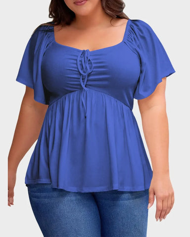 Sweetheart Ruched Peplum Ribbed Blouse