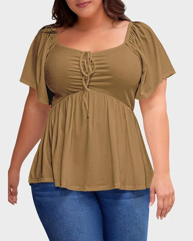 Sweetheart Ruched Peplum Ribbed Blouse