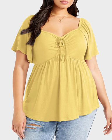 Sweetheart Ruched Peplum Ribbed Blouse