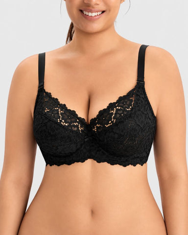 Plus Size Full-Coverage Unlined Lace Support Bra