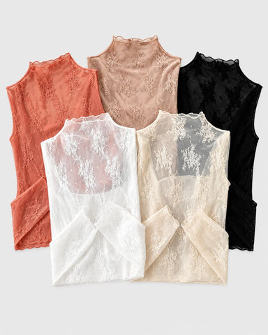 Floral Lace Mesh Long-Sleeve Layering Top