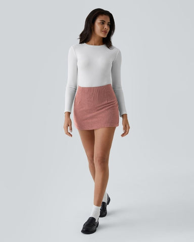 High-Waist 2-in-1 Corduroy A-Line Mini Skirt