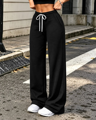 Fleece-Lined Wide-Leg Drawstring Pants