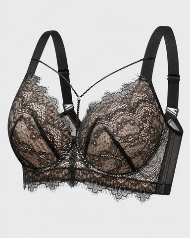 Deep-V Lace Full-Coverage Push-Up Bra