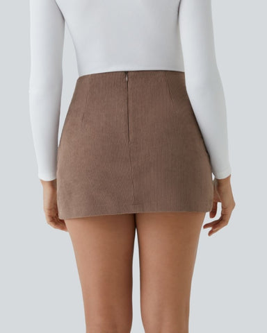 High-Waist 2-in-1 Corduroy A-Line Mini Skirt