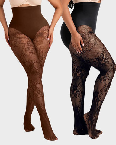 High-Waist Floral Lace Light Control Shaping Tights