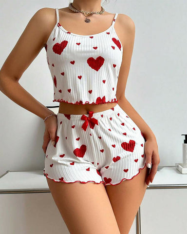 Women's Strawberry Print Camisole And Shorts Pajama Set
