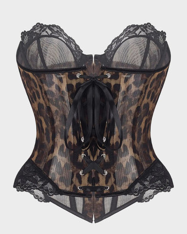Y2K Leopard Lace Boned Corset Top