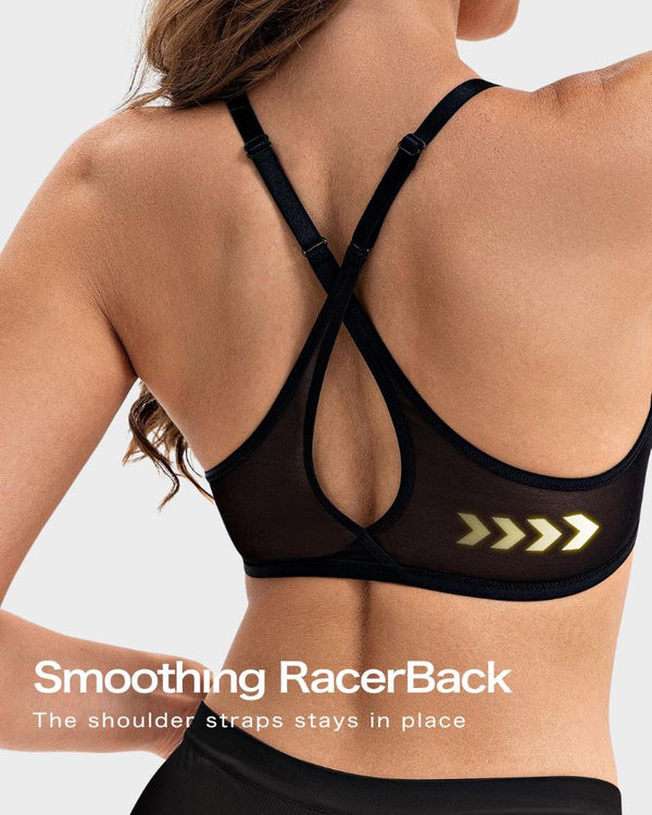 Front-Closure Mesh Plunge Racerback Underwire Bra