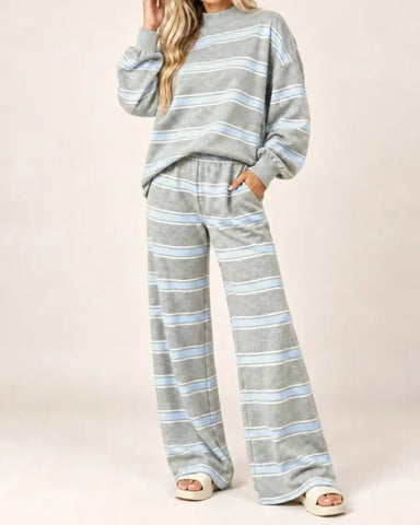 Striped Oversized Pullover & Wide-Leg Pants Set