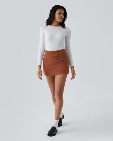 High-Waist 2-in-1 Corduroy A-Line Mini Skirt
